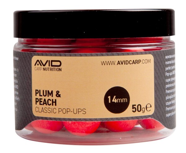 Avid Plovoucí boilie Classic Pop-Ups Plum & Peach 14mm 50g,Avid Plovoucí boilie Classic Pop-Ups Plum & Peach 14mm 50g