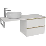 CERANO Deska pod umyvadlo Navira Slim - 161x46,5x1,8 cm - skříňka Velora 79 cm - bílá matná, zlatá úchytka - konzole chrom