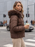 Dámská zimní prošívaná bunda s kožešinou, hnědá, FashionStreet TY5829 L