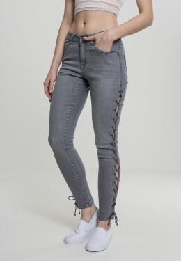 Dámské džínové kalhoty Lace Up Skinny šedé