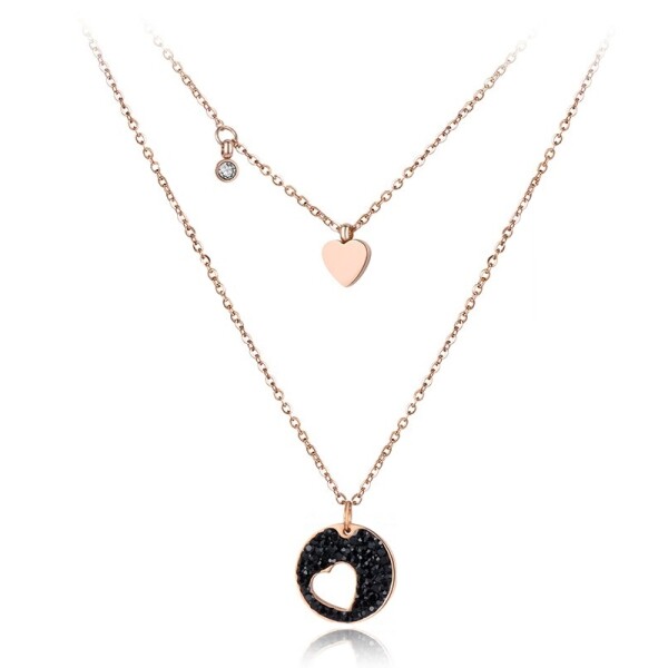 Náhrdelník Petra Gold Black - chirurgická ocel, srdíčko, Zlatá 40 cm + 5 cm (prodloužení)