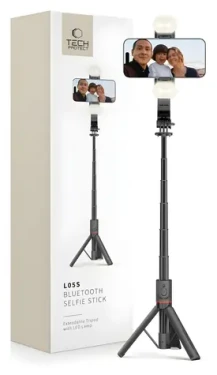 Tech-Protect L05S černá / Selfie tyč / stativ / Bluetooth / LED světlo (5906203690381)