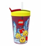 Kelímek s brčkem LEGO® ICONIC Girl - žlutá/červená