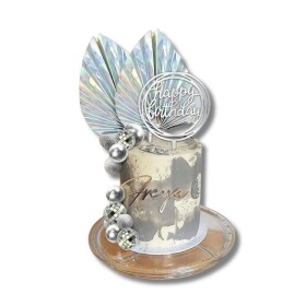 Dortisimo Zápich do dortu Happy Birthday se stříbrnými listy a koulemi (26 ks)