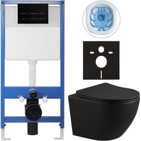 CERANO Kompletní WC set Profi/Cesso - černá matná - WC tlačítko Line/Černá lesklá - předstěnová instalace - 49x36 cm - 8050BD84265