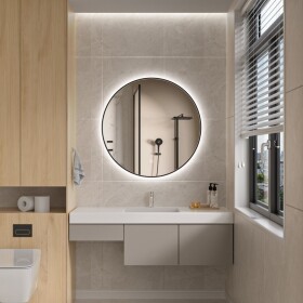 Erga Emma, kulaté LED zrcadlo 80cm, černý kovový rám, 1840 lm, 6500K, zadní osvětlení, ERG-V01-201-8080-BK