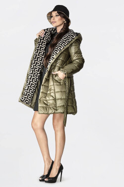 Lehká dámská zimní bunda khaki barvě se zateplenou kapucí (OMDL-019) odcienie zieleni