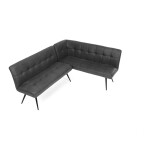 Lavice rohová, šedá látka v dekoru broušené kůže, černý kov