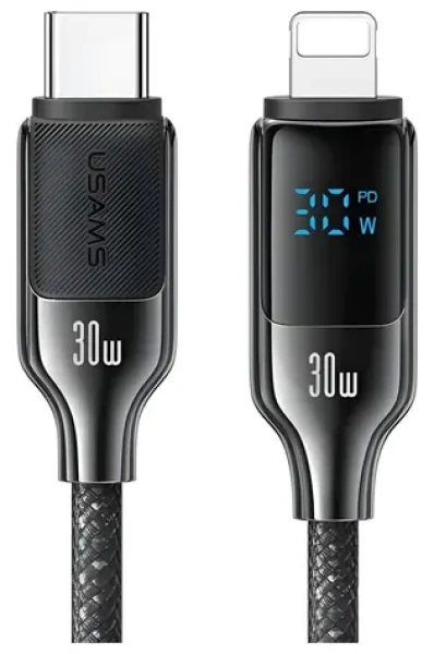 USAMS HX Series černá / Datový kabel / USB-C - Lightning / 30W / 1,2 m / Digitální displej (SJ741USB01)