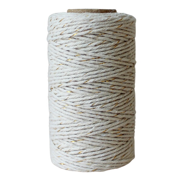 Bella Rose Bavlněný provázek 50 m – Off White / Gold, béžová barva, textil