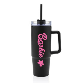 BARBIE - černý cestovní hrnek s průhledným víčkem 900 ml