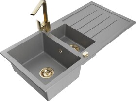 MEXEN - Andres granitový dřez s odkapávačem včetně baterie Rita, šedá 6515-71-670300-50