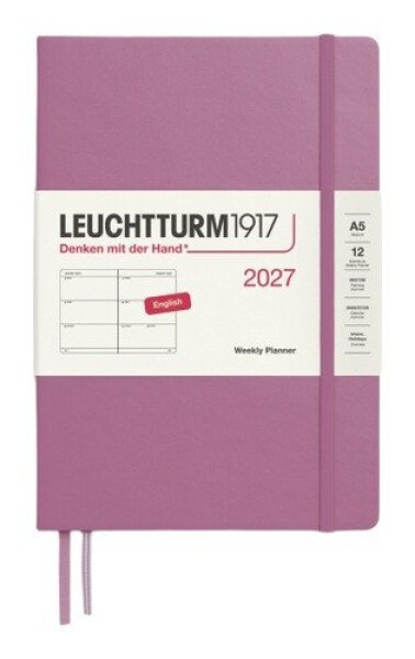Týdenní plánovač Dusty Rose, Medium A5 2027, anglicky