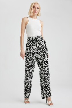 DEFACTO Patterned High Waist Wide Leg Pocket Viscose Trousers