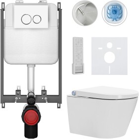 CERANO Závěsné WC s bidetem Basic/Cronus Premium - bílá lesklá - WC tlačítko Dualo/Bílá - pro zazdění - 59,3x38,4 cm