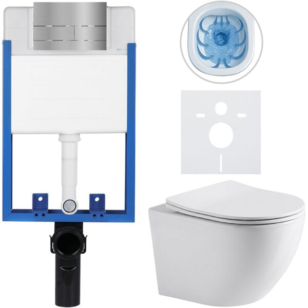 CERANO Kompletní podomítkový WC set Lite/Cesso - bílá lesklá - WC tlačítko Line, nerez - k zazdění - 49x36 cm - 8050BD84242