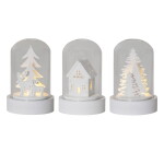 STAR TRADING Svítící LED dekorace Kupol – set 3 ks, bílá barva, sklo, dřevo, keramika