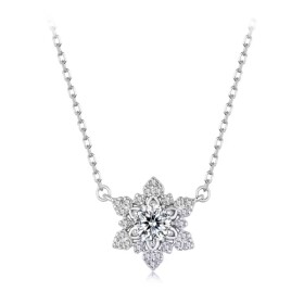 Stříbrný náhrdelník se sněhovou vločkou - 1 ct MOISSANITE + CERTIFIKÁT, Stříbrná 40 cm + 5 cm (prodloužení) certifikát GRA, hadřík na čištění stříbra, dárková krabička