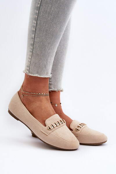 Lesklé dámské mokasíny s řetízkem béžové Aredilla 36
