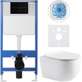 CERANO Kompletní WC set Profi/Felci - bílá lesklá - WC tlačítko Line/Černá lesklá - předstěnová instalace - 52,5x36 cm