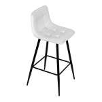 Židle barová, bílá látka, čtyřnohá kovová podnož, černý mat