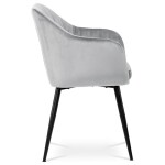 Jídelní židle, potah stříbrná matná sametová látka, kovové nohy, černý matný lak