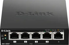 D-Link DGS-1005P / Switch / 5-port 10/100/1000 Mbps / 4x PoE+ / PoE budget 100 W