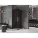 MEXEN/S - Velar L Duo sprchový kout, posuvné dveře 80 x 80, grafit, růžové zlato 871-080-080-02-43-60