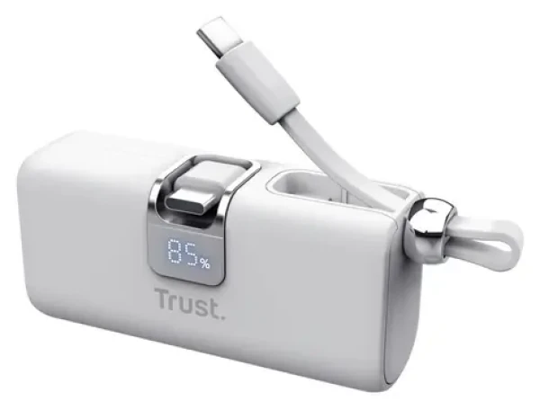 Trust Pacto 5000 PD Pocket bílá / Powerbanka / 5000 mAh / USB-C PD / 20W / LED displej (26105)