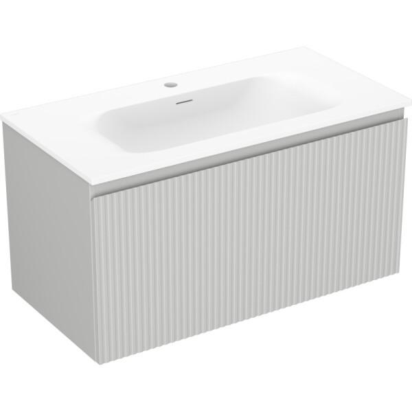 MEXEN/S - Rivel koupelnová skříňka 90 cm s umyvadlem Vela, 1 šuplík, reliéf , šedá mat/bílá mat 91A20-09047-1-BF62-W23M01