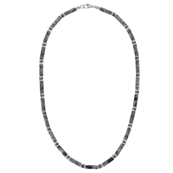 Luxusní pánský náhrdelník Antonio - larvikit, hematit, Šedá 45 cm