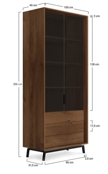 Massivo.cz Vitrína Modern Loft 2d/3s, hnědá, dub, masiv