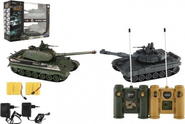 Tank RC 2ks 36cm+dobíjecí pack tanková bitva se zvukem se světlem v krabici 42x32x14cm