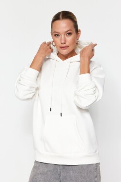 Trendyol silná ecru, uvnitř fleece, oversized/široký střih kapucí základní pletená mikina