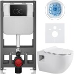 CERANO Kompletní WC set Basic/Dure - bílá lesklá - WC tlačítko Dualo/Černá - volně stojící - předstěnová instalace - 51x35 cm