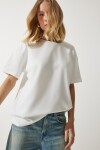 Happiness İstanbul Women's White Loose Basic Cotton T-Shirt