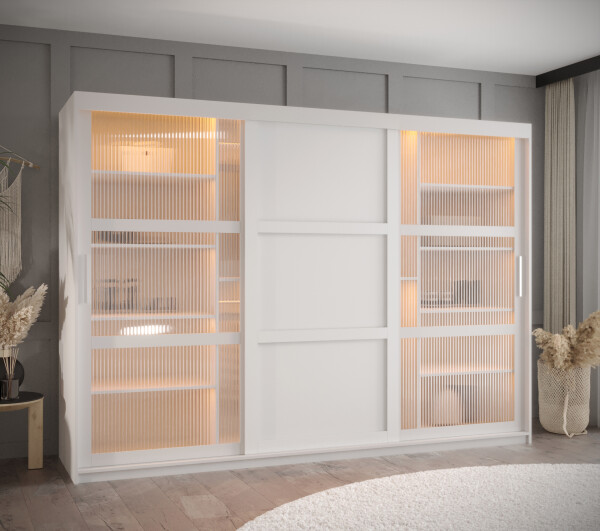 Šatní skříň Abi Flutes 3 Rozměry: 250 cm, Barva korpusu + barva dveří: Bílá + Bílá