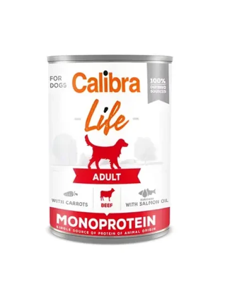 CALIBRA Konzerva Dog Life Adult hovězí s mrkví 400 g / Konzerva pro psy / dospělí psi / hypoalergenní