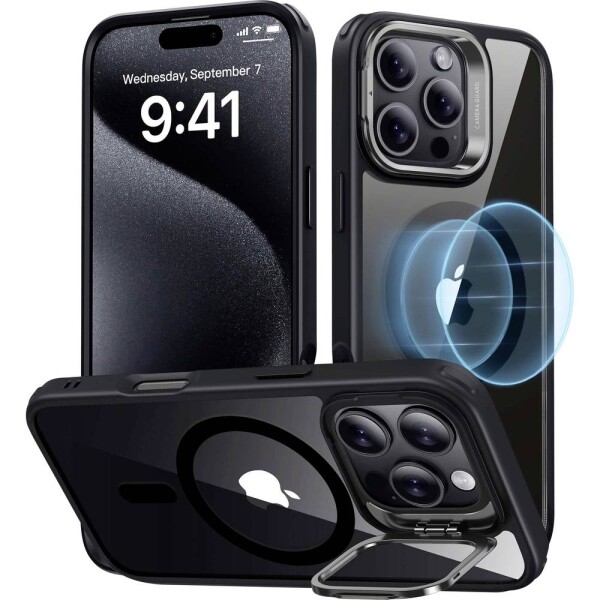 ESR Classic Hybrid HaloLock Case + Stash Stand zadní kryt na mobil Apple iPhone 16 Pro transparentní, černá Kompatibilní s MagSafe