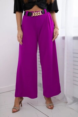 Viskózové kalhoty se širokými nohavicemi tmavě fialové barvy