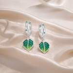 Stříbrné visací náušnice Zelený list - stříbro 925/1000, Zelená