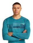 Pánské merino tričko s dlouhým rukávem ICEBREAKER Mens 200 Oasis LS Crewe Elevation Lin, Topaz velikost: XL