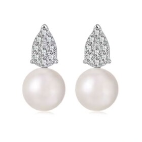 Stříbrné náušnice Selma - 9 mm perla, MOISSANITE + CERTIFIKÁT, Stříbrná Bílá certifikát GRA, hadřík na čištění stříbra, dárková krabička