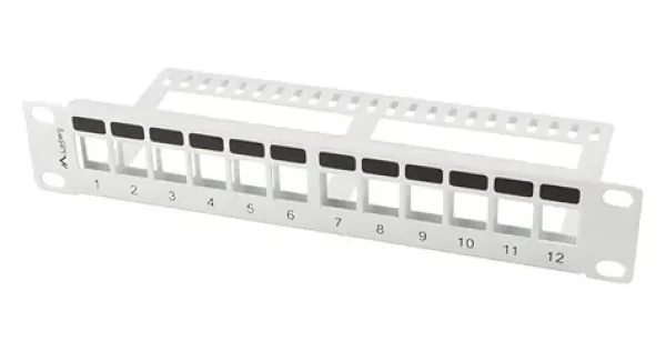 Lanberg patch panel pro Keystone šedý / Patch panel / 12 portů / 1U / 19" / neosazený s organizérem (PPKS-9112-S)
