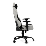 Herní křeslo, stříbrná látka, houpací mechanismus, polohování opěradla 90°-180°, 3D područky, polštáře z paměťové pěny,