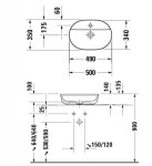 DURAVIT - Luv Umyvadlo na desku, 50x35 cm, bez přepadu, s otvorem pro baterii, WonderGliss, bílá/matná šedá 03805023001