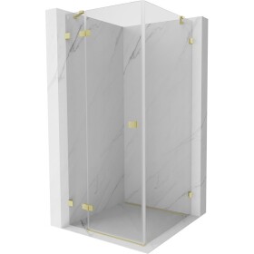 MEXEN/S - Lunar sprchový kout dveře křídlové levá 80 x 80, transparent, zlato kartáčovaná 834-080-080-55-00-L