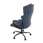 Kancelářské křeslo, tmavě modrá ekokůže, taštičkové pružiny, kovový kříž, kolečka na tvrdé podlahy