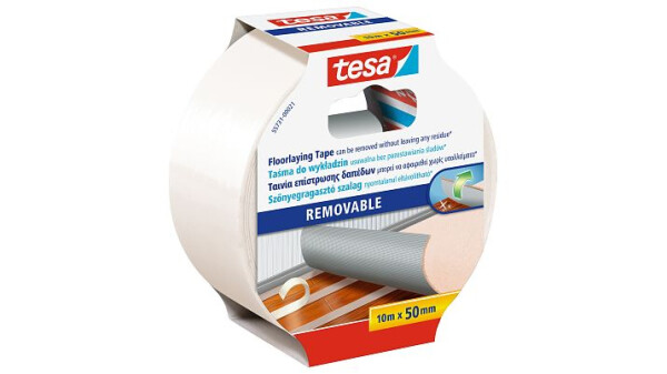 Tesa kobercová páska, odstranitelná, 10 m x 50 mm, s výztuží, bílá