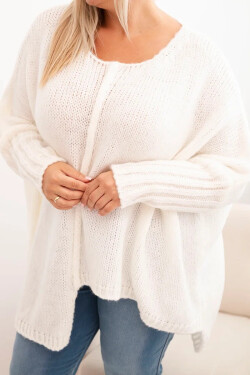 Dámský svetr Plus Size z akrylu s volným střihem a rukávem 3/4 ecru UNI